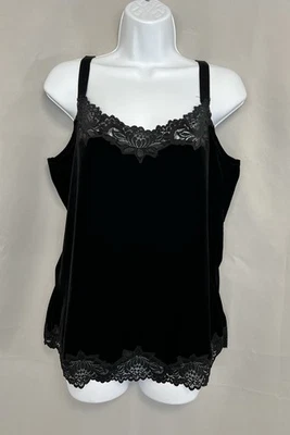 Blusa sin mangas Coldwater Creek mediana negra de terciopelo con detalles de encaje Y2K de colección Foto 1 de 4