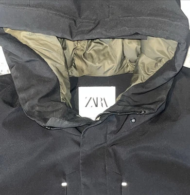 ZARA Men’s XL (56”) Black Parka Jacket – Heavyweight Puffer Coat Hooded Lined - Image 1 of 4