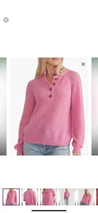 Suéter para mujer capa marina pequeño rosa elevado lana de alpaca 1/2 botón - Imagen 1 de 5