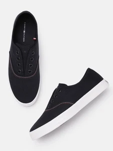 TOMMY HILFIGER  Women Sneakers Slip On Shoes Canvas Sneakers SZ 8.5 M NAVY BLUE - Picture 1 of 9