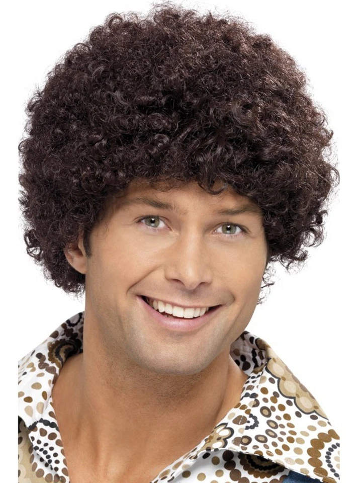 Adulto Años 70 Rizado Afro Retro Disco Dude Marrón Peluca Disfraz Accesorio Foto 1 de 1