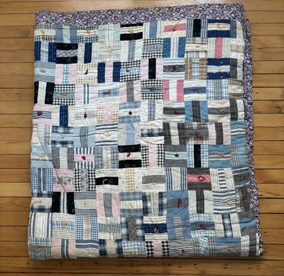 Vintage Antique Patchwork Quilt Calico Feed Sack Folk Art Winter Weight 67x78" - Image 1 of 4