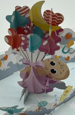 Nueva Tarjeta Pop Up Bebé 3D Niño o Niña Nueva Entrega Nacimiento Globos Juguetes Foto 1 de 4