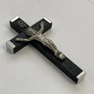 Christian Crucifix Necklace Pendant Rosary Made in Italy Wood & Metal 2.25" Tall - Picture 1 of 10