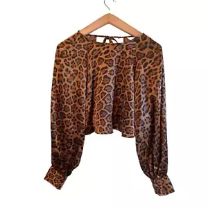 Camicetta donna H&M stampa leopardata raso cropped taglia M nuova con etichetta - Foto 1 di 9