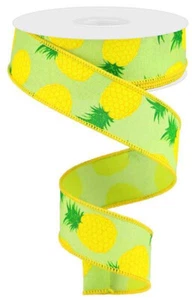 Pineapples Wired Edge Ribbon, 10 Yards (Bright Green, 1.5") - RGA119009 - Picture 1 of 1