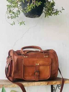 Detailed Finished Bag Genuine Goat Leather Travel Gym Duffle Duffel Real - Picture 1 of 6