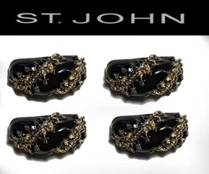 St John Knits Black Enamel & Gold Oblong High Domed Replacement Buttons - Picture 1 of 2