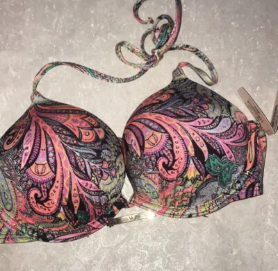 Victoria's Secret Neckholder-Bikini-Top 34B SELTEN Bombenmuster Paisley mehrfarbig - Bild 1 von 4