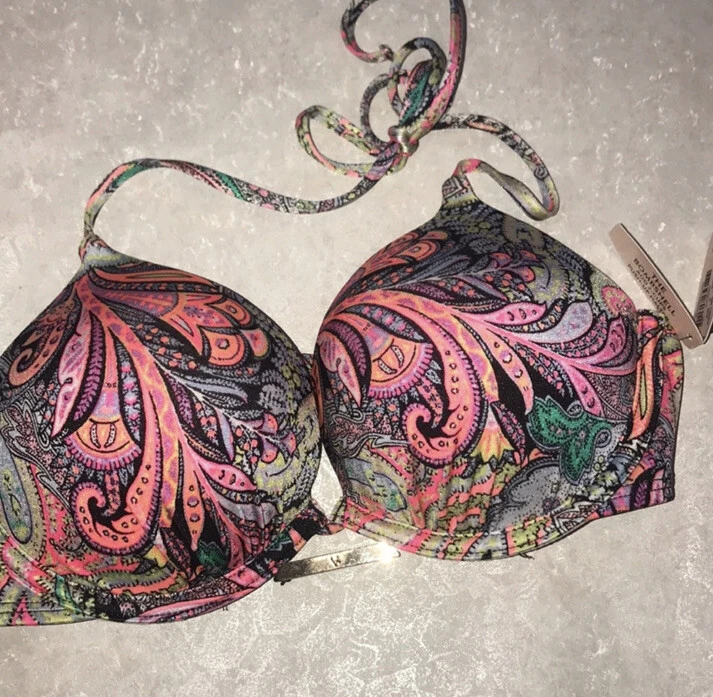 Victoria's Secret 34B RARO Bombshell Halter Bikini Top Paisley Estampado Multicolor Foto 1 de 4