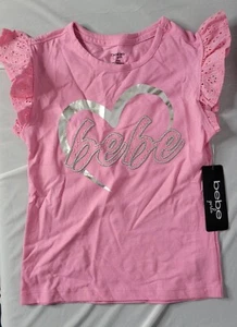 Kids Bebe Girl's Cute Heart Ruffle Sleeves Shirt S (4) Pink NWT Free Shipping    - Picture 1 of 5