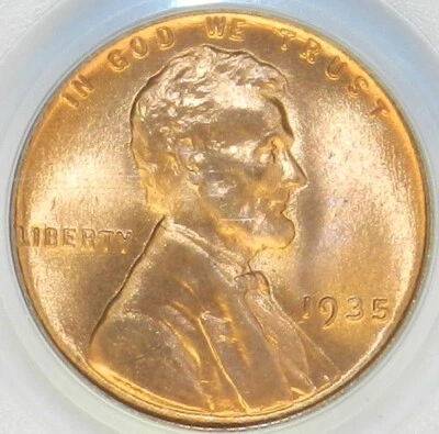 1935 P Lincoln Cent MS 67 RD PCGS OGH Red Wheat Penny [713] - Image 1 of 4
