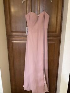 New AZAZIE ROSEY Dusty Rose Bridesmaid Dress Maxi Tie Strap A-line size A10