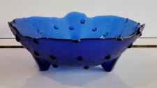 3 FOOTED COBALT BLUE CANDY DISH BOWL STUDDED EXTERIOR 7 INCHES