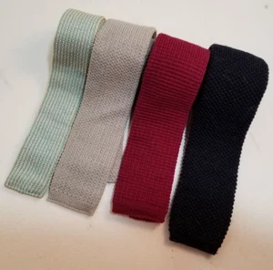 Square End knit ties lot of 4  cotton wool stafford stripe wembly Arnie - Picture 1 of 2