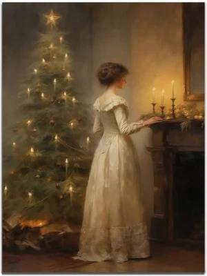 Vintage Christmas tree Wall art Canvas print Victorian Christmas Holiday wall de - Image 1 of 4