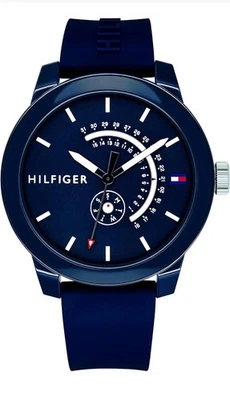 Tommy Hilfiger Men's Blue Dial Blue Silicone Band Watch Quartz 44mm 1791482 New - Image 1 of 4