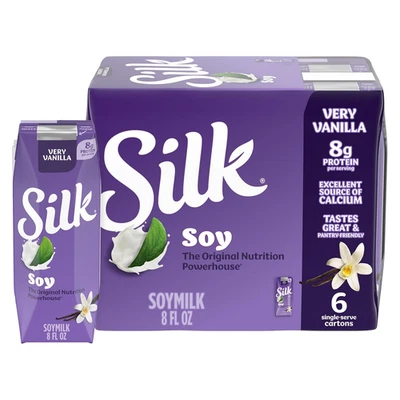 Vanilla Soy Milk Singles 8 Oz 6 Pack Shelf Stable Dairy-Free Vegan Drink - Image 1 of 4