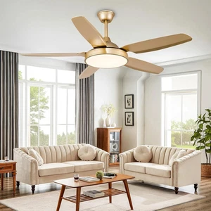 Gold Ceiling Fans with Light Remote Control, 52 Inch Champagne Gold Chandelier - Picture 1 of 5