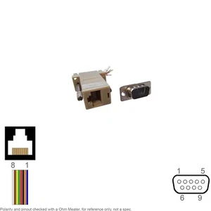 Adapter Modular Loose Pin RJ 45 RJ45 8P8C Female Jack D-Sub DB 9 DB9 Female R0 - Picture 1 of 3
