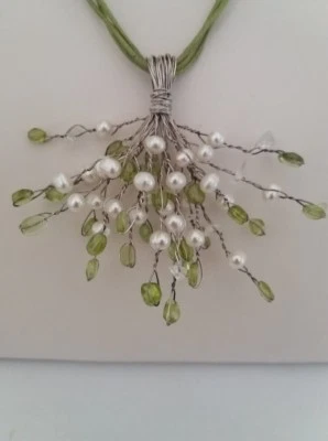 girocollo fantasia argento 925 perline fiume e tormaline - Immagine 1 di 3