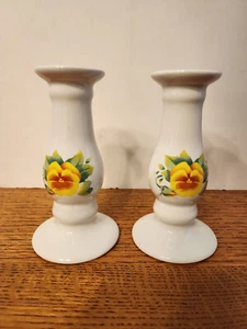 Corelle Summer Blush  Pansey Style Candle Holder Pair - Picture 1 of 6
