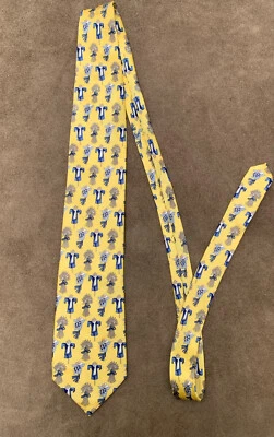 Como House mens neck tie Italy 100% silk Yellow Blue design — 第 1/4 张图片