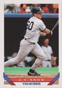 1993  Topps J.T. Snow Rookie Card RC #422 New York Yankees Baseball