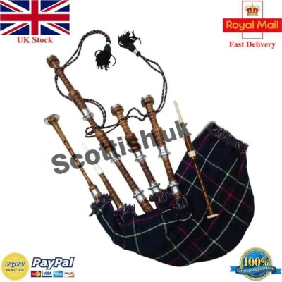 SCOTTISHUK Highland spielbares schottisches Dudelsack braun silber Anfängerpaket/Doppelsack/Gaita