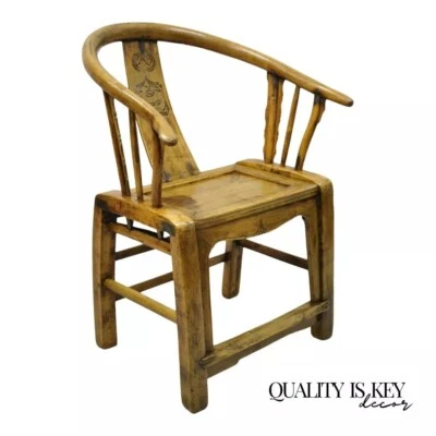 Chinese Carved Hardwood Horseshoe Ming Style Barrel Back Lounge Arm Chair - Image 1 of 4