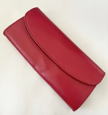 Vintage Red Leather Foldover Clutch Snap Close Zip Pocket Coin Purse Kisslock - Image 1 of 4