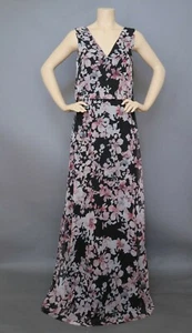 *Max Mara Black Pink Floral Long Silk Dress Size M (8) MSRP $750 - Picture 1 of 10