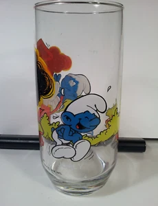 Vidrio para beber vintage Jokey Pitufo coleccionable 1983 promoción de Peyo Hardee - Imagen 1 de 5