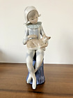 NAO BY LLADRO RARE JESTER HARLEQUIN CLOWN BOY SEATED WITH CAT * RARE *SMALL CHIP