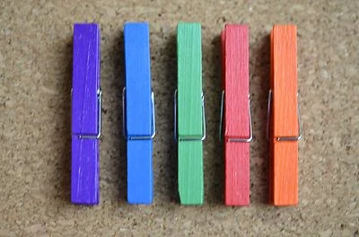 Set/5 RAINBOW WOODEN clothespin bulletin board pushpins, thumbtacks, or magnets - Image 1 of 4