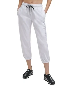 Dkny Sport Women’s Cotton Embellished Logo Jogger Pants, White, X-Large - Picture 1 of 2