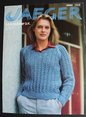 Vintage Jaeger Women's Lace Top Knitting Pattern 32-40" Bust MatchMaker DK 4862 - Image 1 of 3