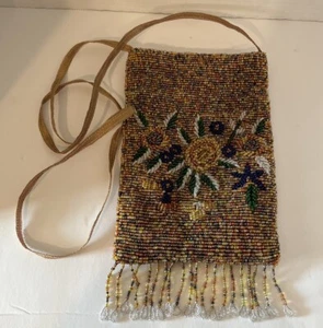 Vintage Micro Beaded Purse Made In India Extra Beads 8”x5.25” Shoulder Strap 20” - Picture 1 of 7