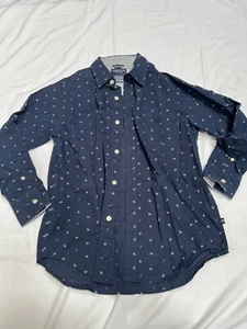 Nautica Boys Navy Blue Anchor Print Collared Long Sleeve Button up Shirt Size Md - Picture 1 of 8