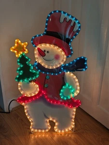 Li-Lo Vintage Light Up Snowman & Tree Rope Light 84 cm Large Christmas Display - Picture 1 of 24