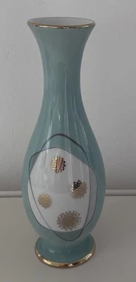 BAREUTHER BAVARIA | Vase | türkis - weiß - gold | Porzellan | 50er/60er? - Bild 1 von 4