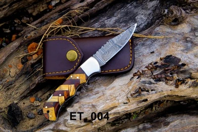 SHARD™ CUSTOM HAND FORGED DAMASCUS Steel Folding Lockback Pocket Knife W/Sheath - Image 1 of 4