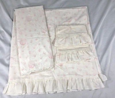 Винтажный 1990-х Wamsutta Dior 4шт король с оборками плоский резинке простыня 2 чехла розовый цветочный - Изображение 1 из 3