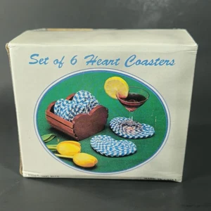 Vintage geflochtene Herz Untersetzer blau & weiß mit Holz Herz Halter Cottagecore  - Bild 1 von 10