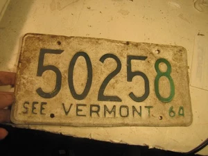 1964 Vermont Car Plate, unrestored barn find - Picture 1 of 3