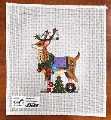 Painted Pony Hand Painted Needlepoint Christmas REINDEER Holiday Canvas 18 Ct - Image 1 of 4