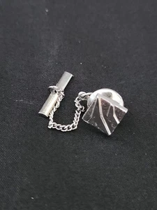 Vintage Square Silver Sarah Coventry Tie Tack With Chain And T Bar - Picture 1 of 6