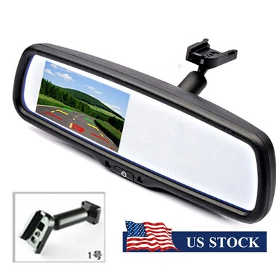 Car Auto 4.3" Dimming TFT LCD Rear View Mirror Monitor Backup 2CH Video+Bracket - Image 1 of 4