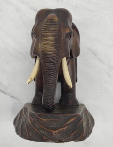 "Sujetalibros de madera de colección para elefante de 7"" sujetalibros individual decoración artesanal tallada fondo de fieltro" - Imagen 1 de 15