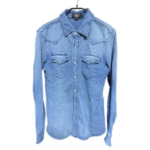 RRL Western Shirt Heavyweight Sweat Fabric M Indigo Double RL Denim F/S - Picture 1 of 5